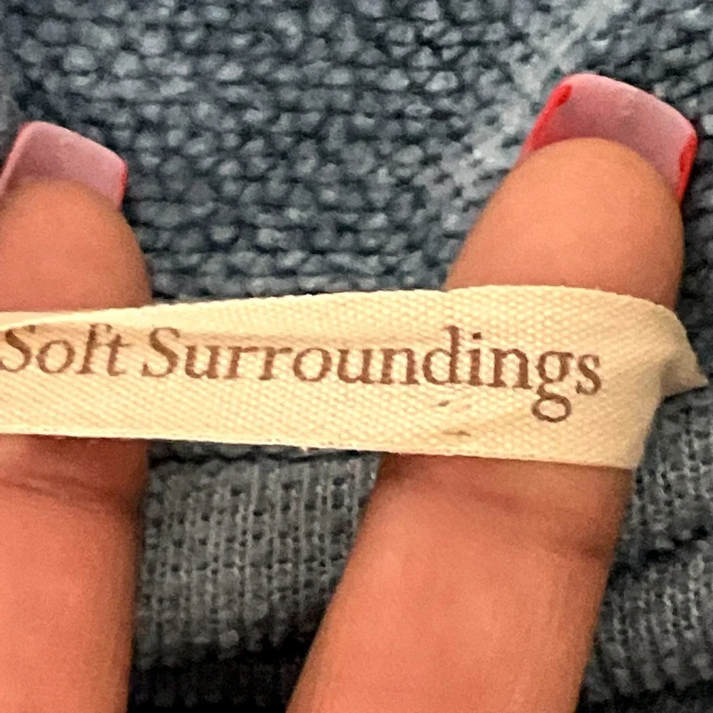 Soft Surroundings Sweater‎ Women L Blue Velor Gold Buttons St Germain Pullover